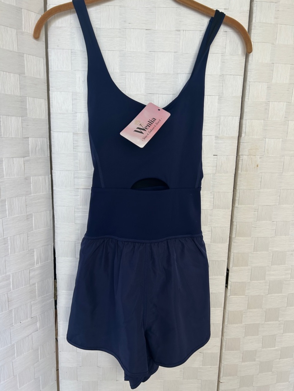 WENlA Navy Scoop-Back One-Piece Athletic Romper